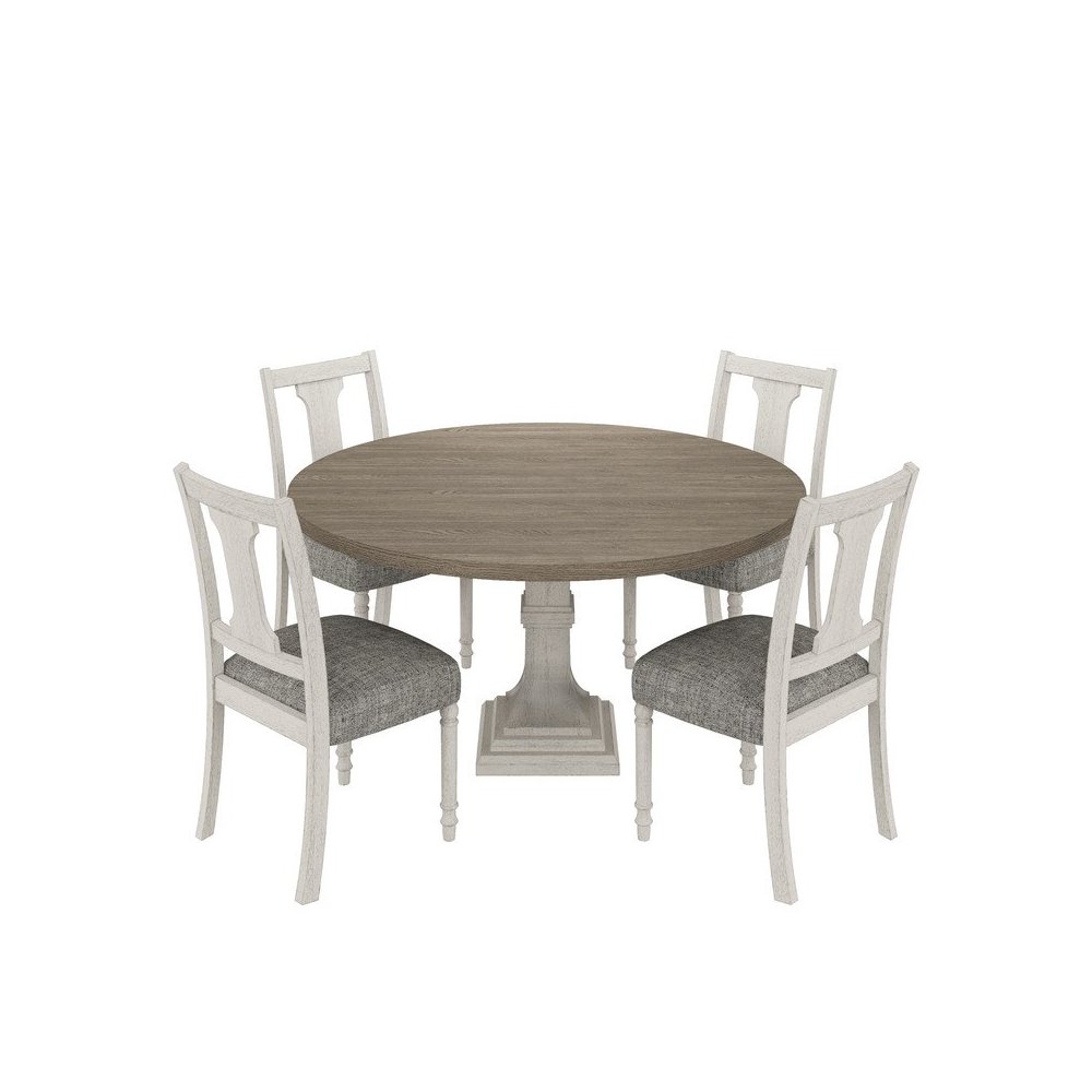 Tannen 59"W Round White and Gray 5-Pc Dining Table Set. Picture 1