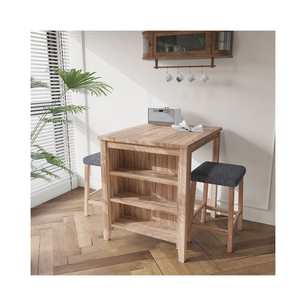 Dawson 36"W Oak Finish 3-PC Counter Height Table Set. Picture 4