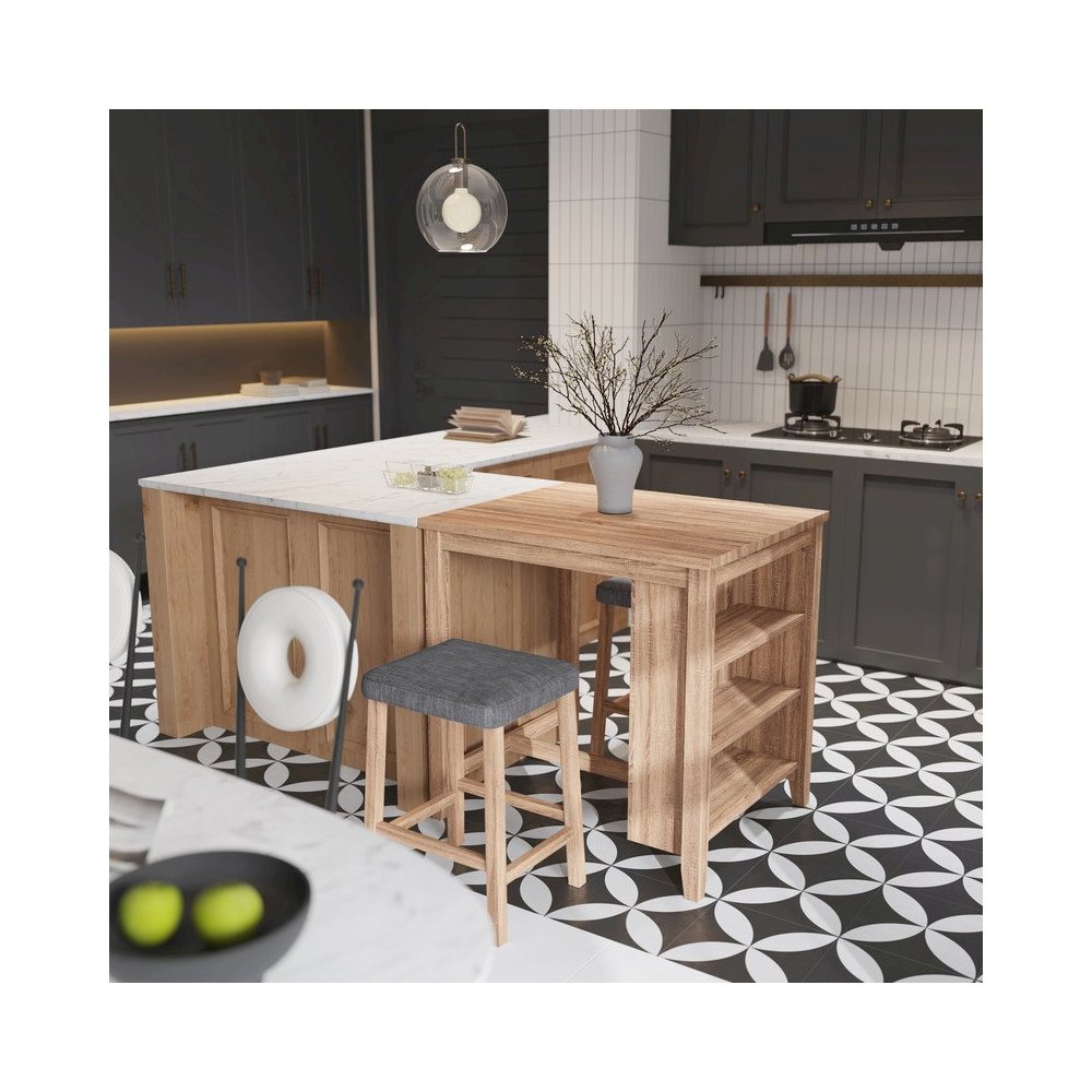Dawson 36"W Oak Finish 3-PC Counter Height Table Set. Picture 2