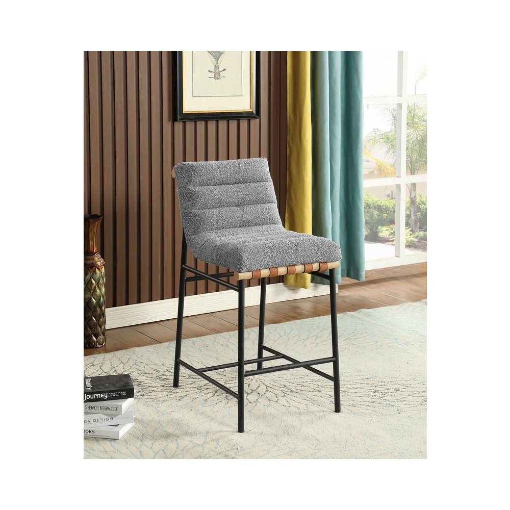Lahni Gray Boucle Fabric Counter Height Chair. Picture 4