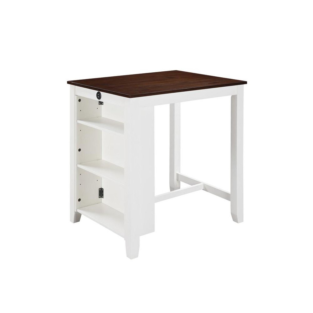 White Finish Small Space Counter Height Dining Table with USB Charging Ports. Picture 1