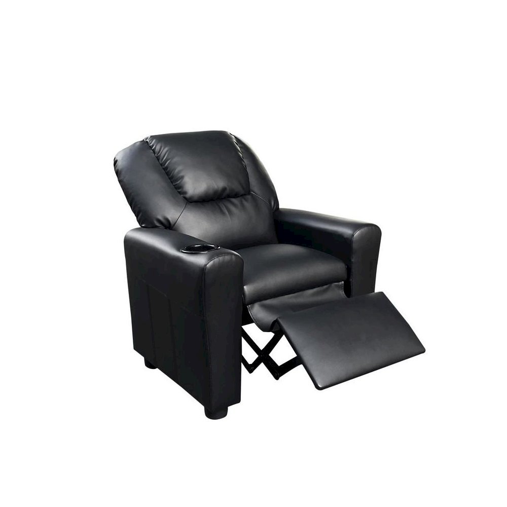 Kids Recliner Chair, Black PU Leather, Cupholder. Picture 2