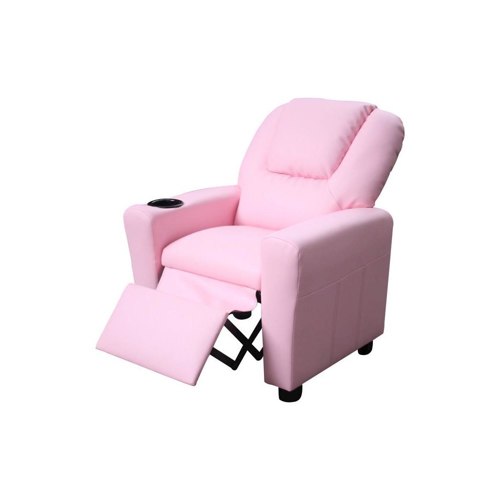 Kids Recliner Chair, Pink PU Leather, Cupholder. Picture 2