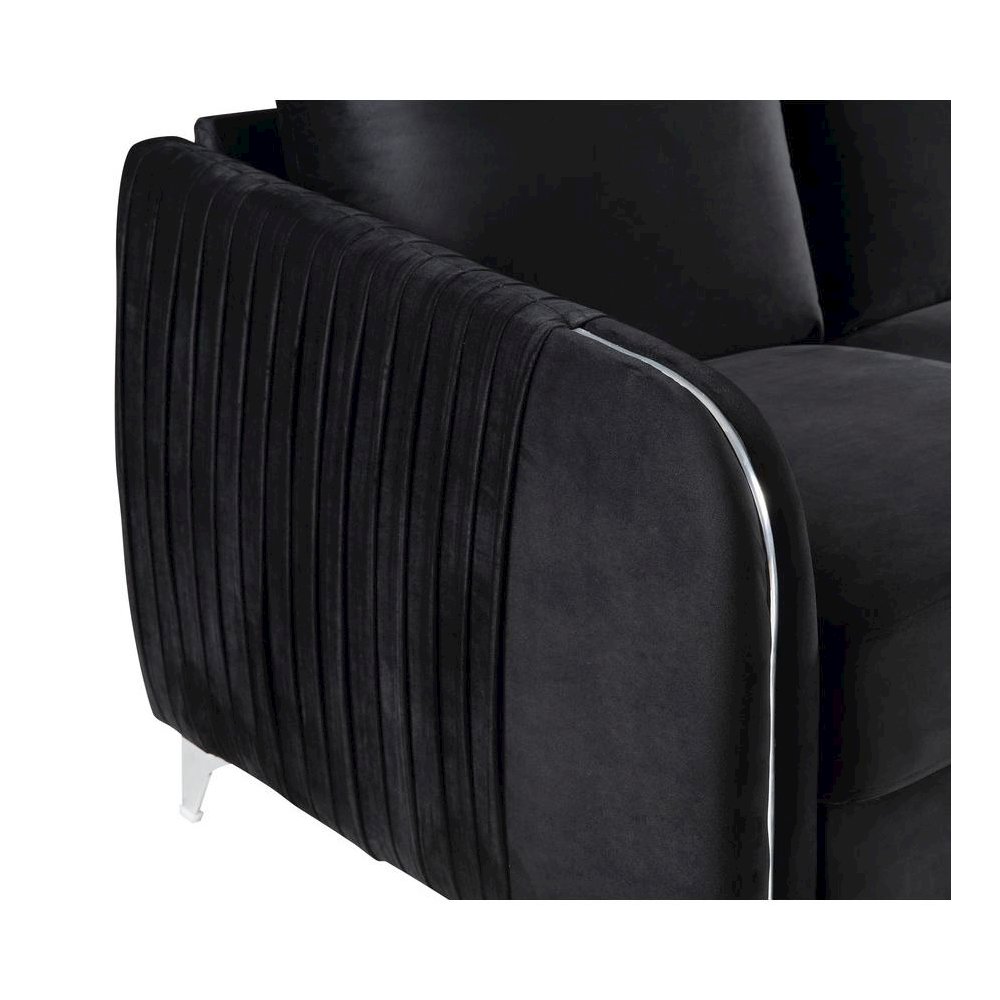 Hathaway Black Velvet Modern Chic Loveseat Couch. Picture 3