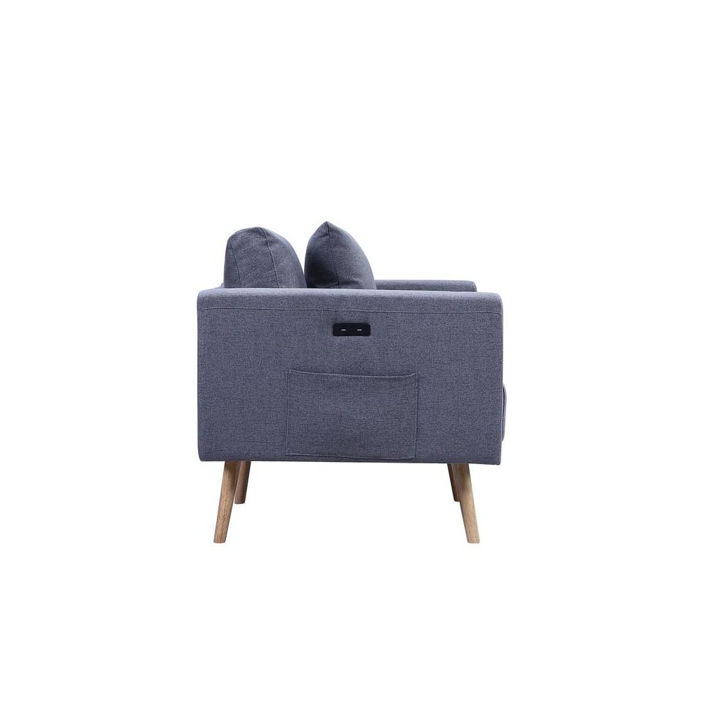 Easton Dark Gray Linen Fabric Chair with USB Charging Ports Pockets & Pillows. Picture 3