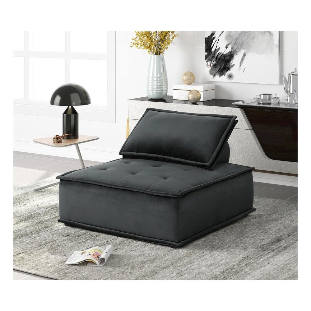 Anna Black Velvet Armless Lounge Chair. Picture 3