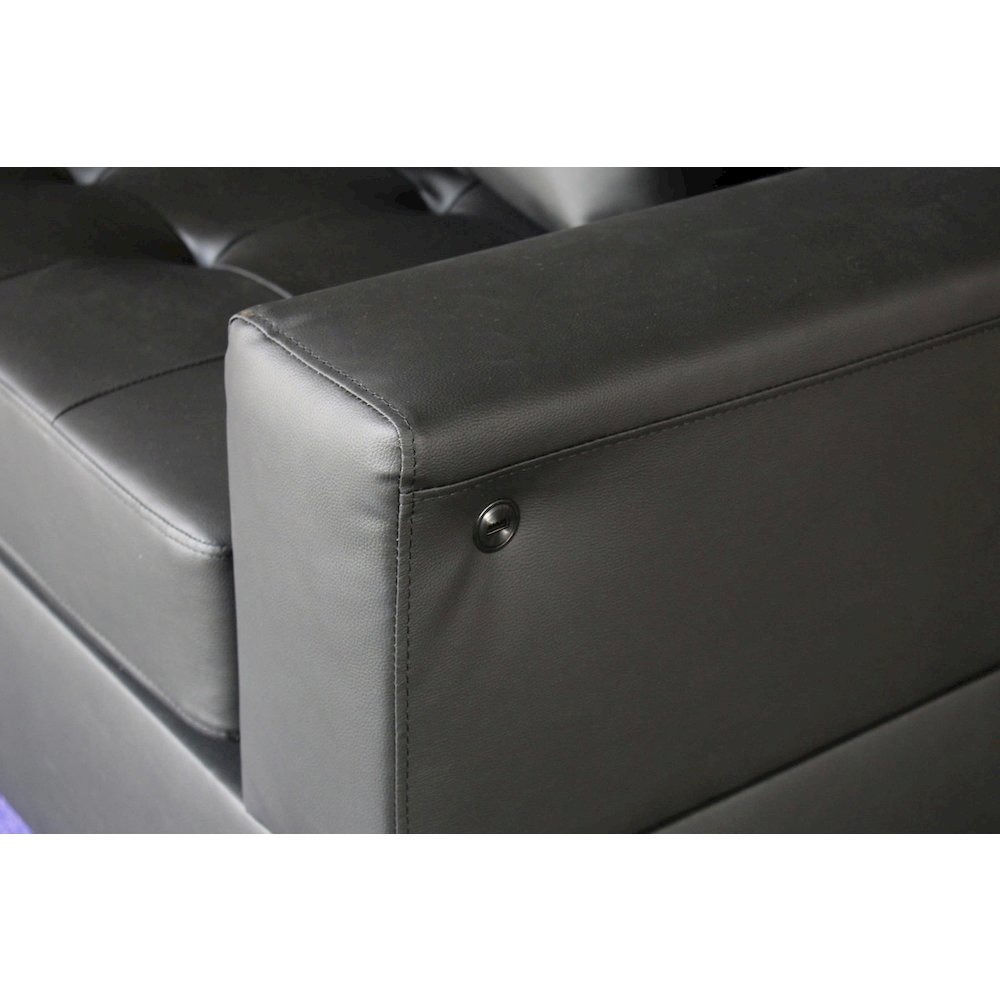 85"W Black PVC Fabric Sofa with LED Lights, USB Charger, Storage Console. Picture 7