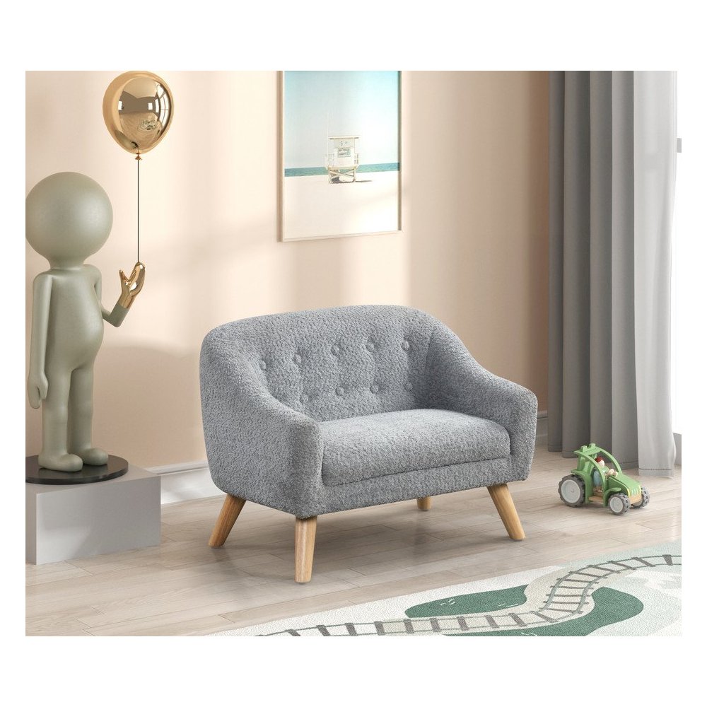 Amelia 28"W Gray Chenille Kids Sofa with Tufted Back and Wooden Legs. Picture 4