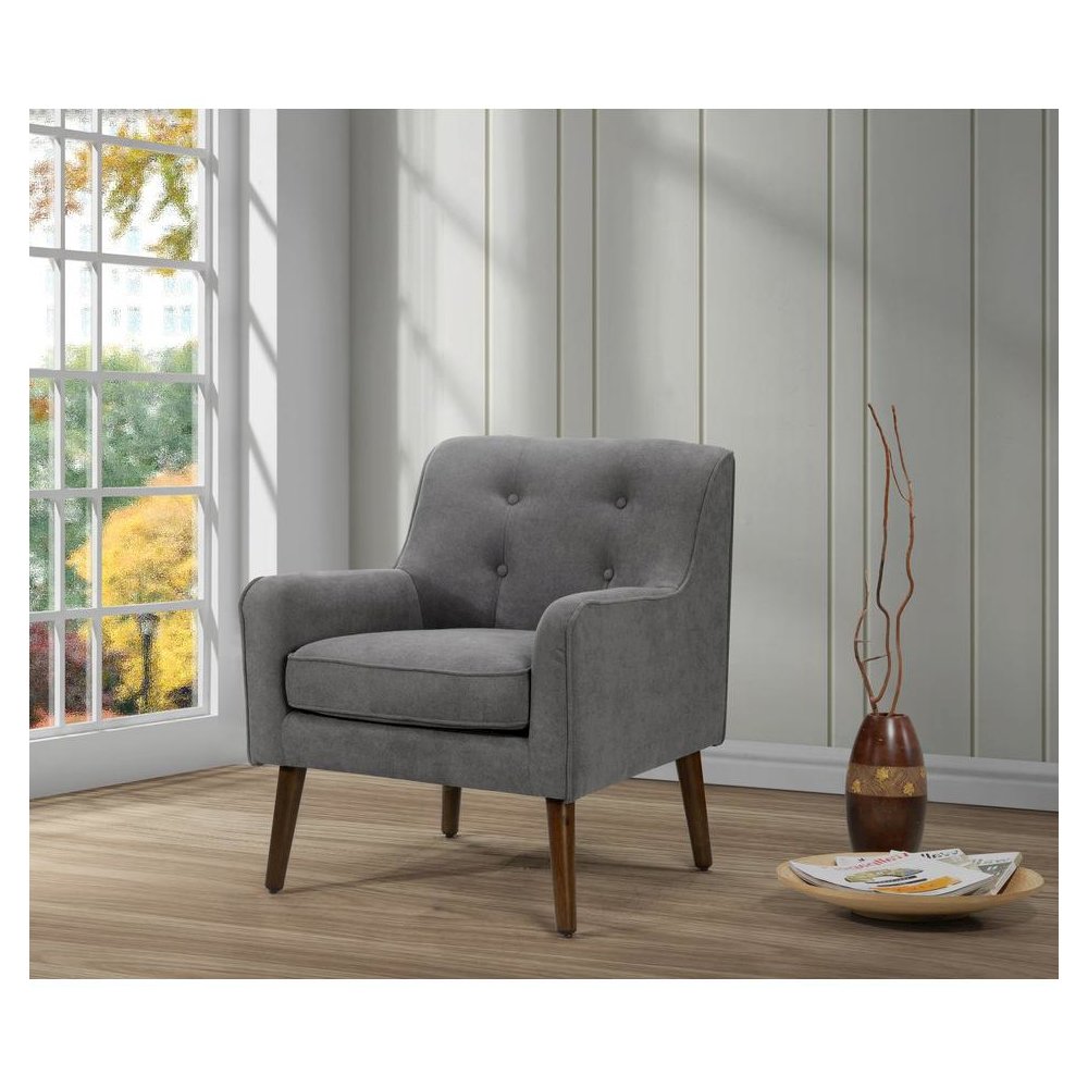 Ryder Mid Century Modern Gray Woven Fabric Tufted Armchair. Picture 4