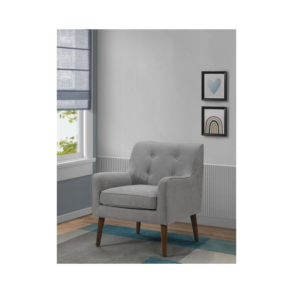 Ryder Mid Century Modern Steel Gray Woven Fabric Tufted Armchair. Picture 4
