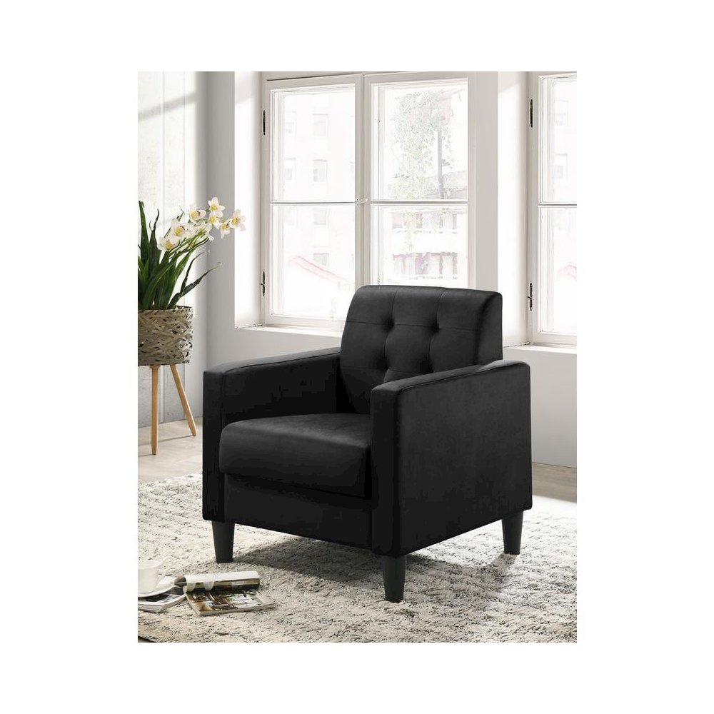 Hale Black Velvet Accent Armchair with Tufting. Picture 4
