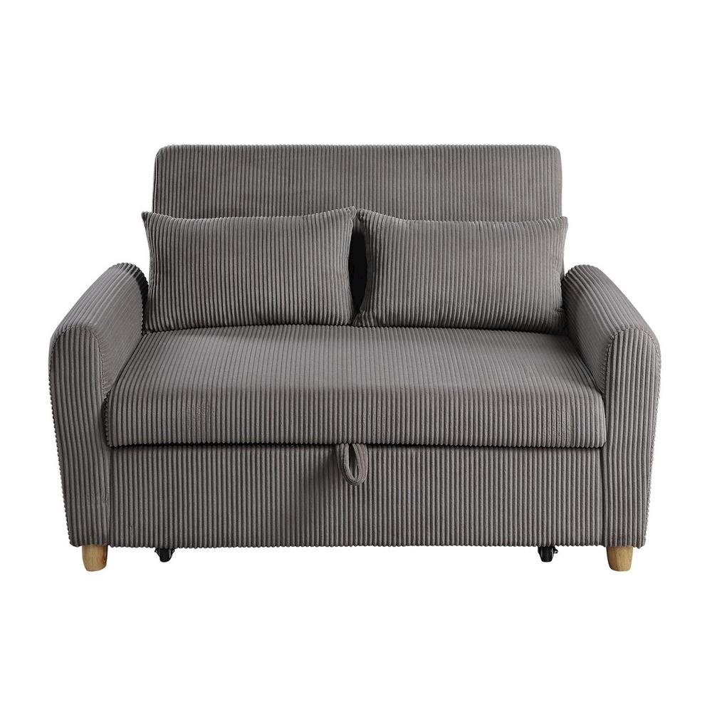 Justine 54"W Brown Corduroy Convertible Sleeper Loveseat. Picture 5