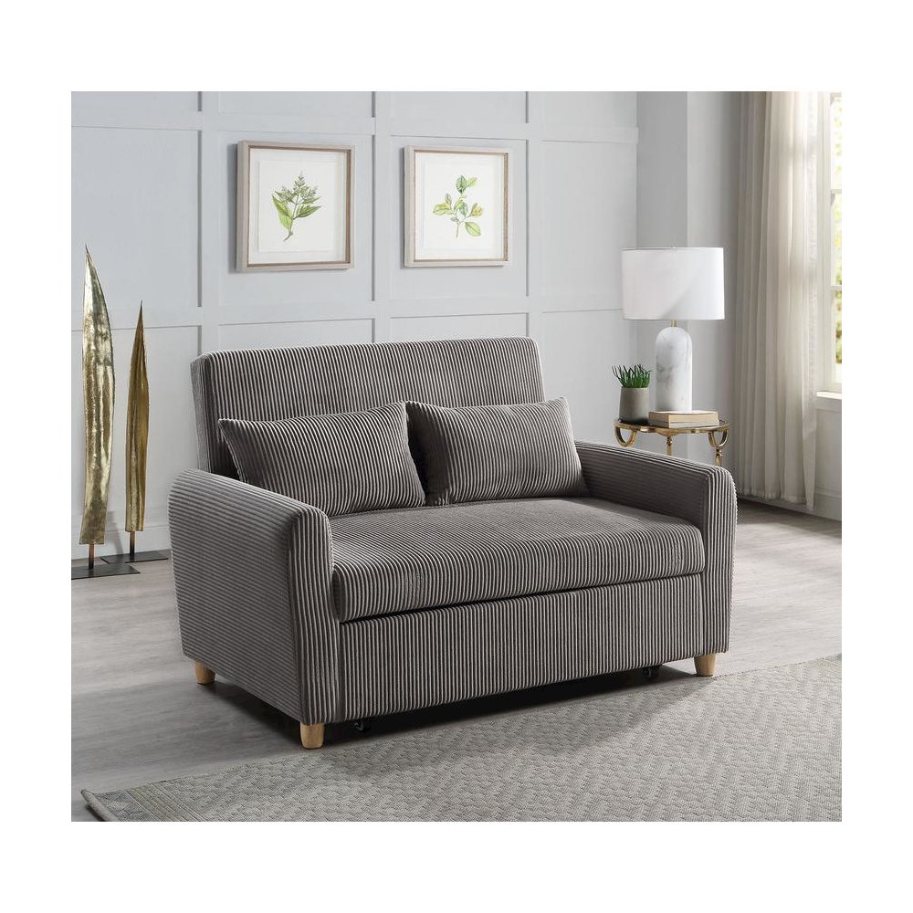 Justine 54"W Brown Corduroy Convertible Sleeper Loveseat. Picture 4