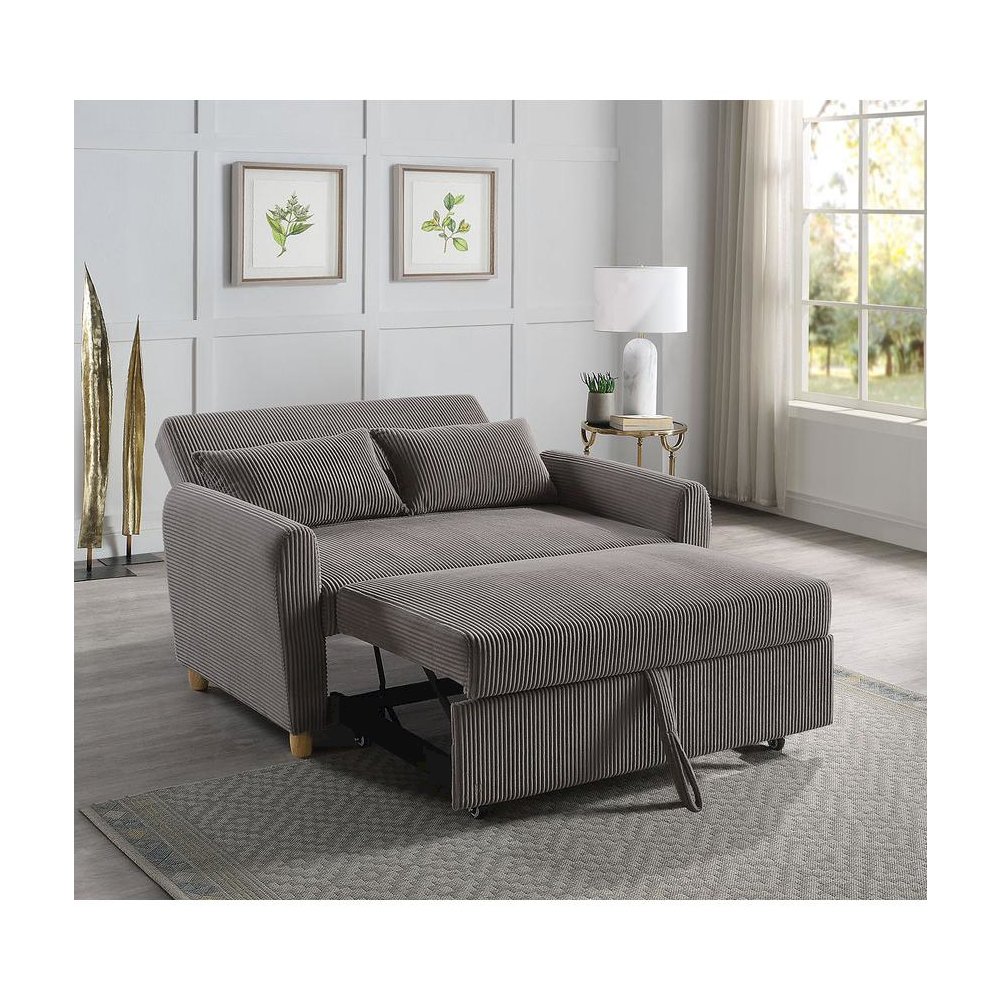 Justine 54"W Brown Corduroy Convertible Sleeper Loveseat. Picture 2