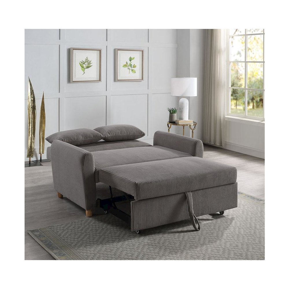 Justine 54"W Brown Corduroy Convertible Sleeper Loveseat. Picture 3