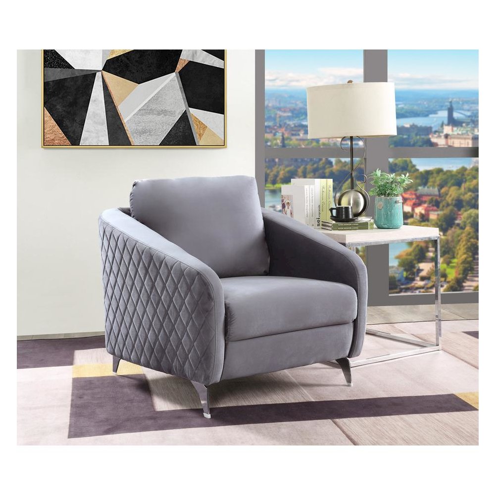 Sofia Gray Velvet Modern Chic Accent Armchair. Picture 4