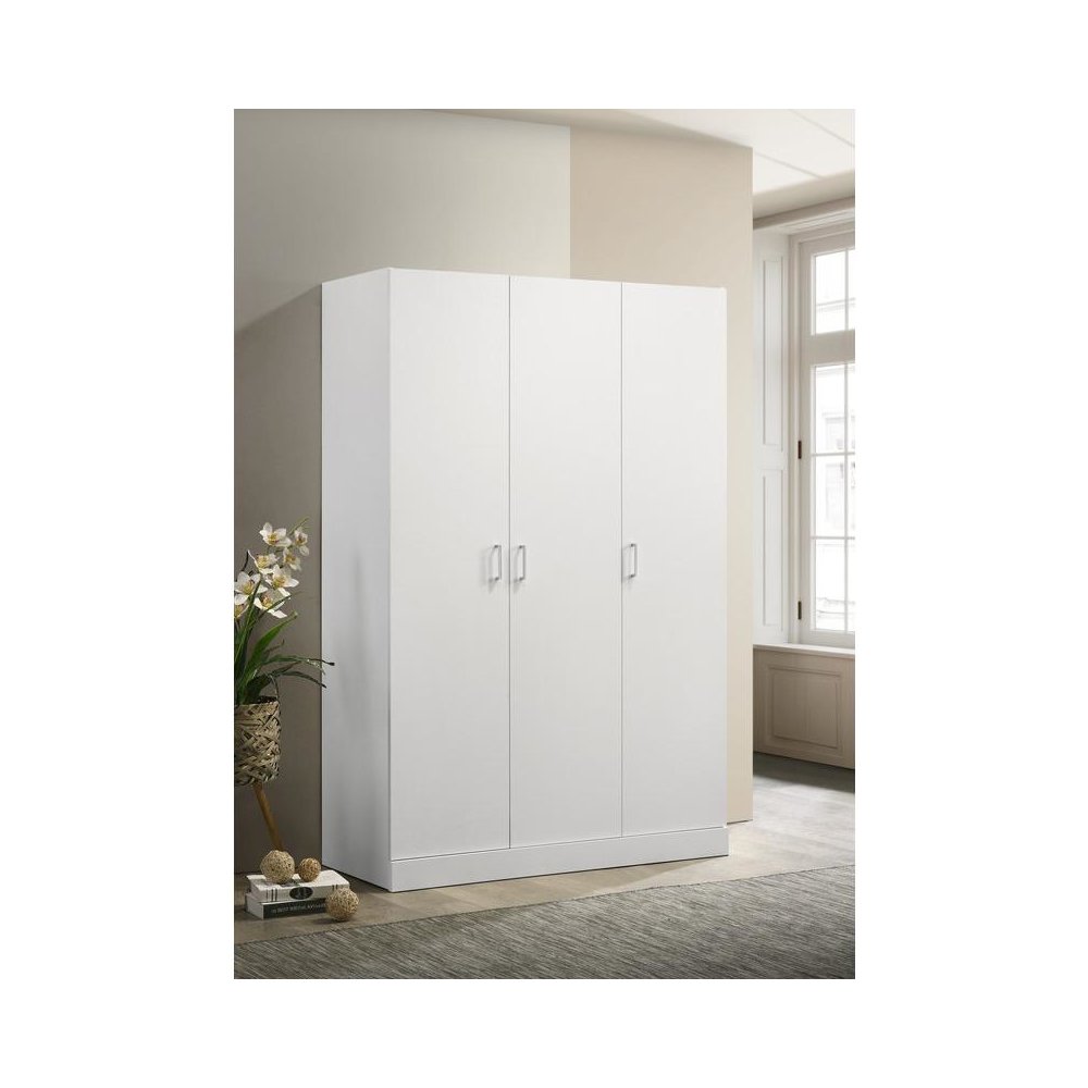 White 3-Door Wardrobe Cabinet Armoire with Storage Shelves and Hanging Rod. Picture 4