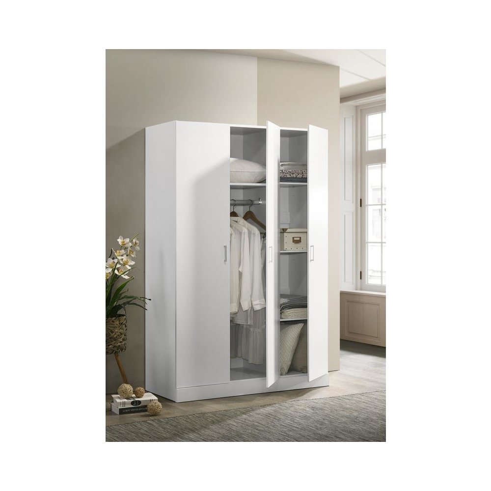 White 3-Door Wardrobe Cabinet Armoire with Storage Shelves and Hanging Rod. Picture 2