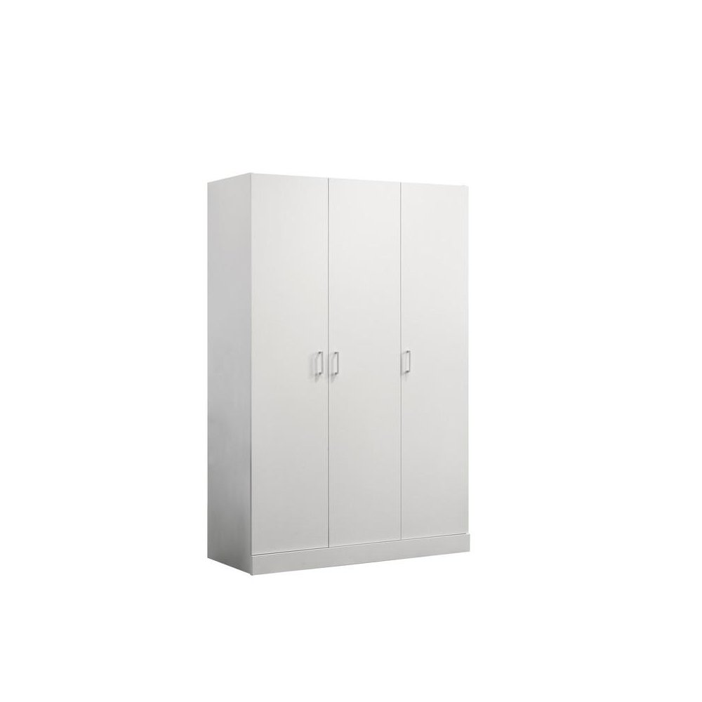 White 3-Door Wardrobe Cabinet Armoire with Storage Shelves and Hanging Rod. Picture 1