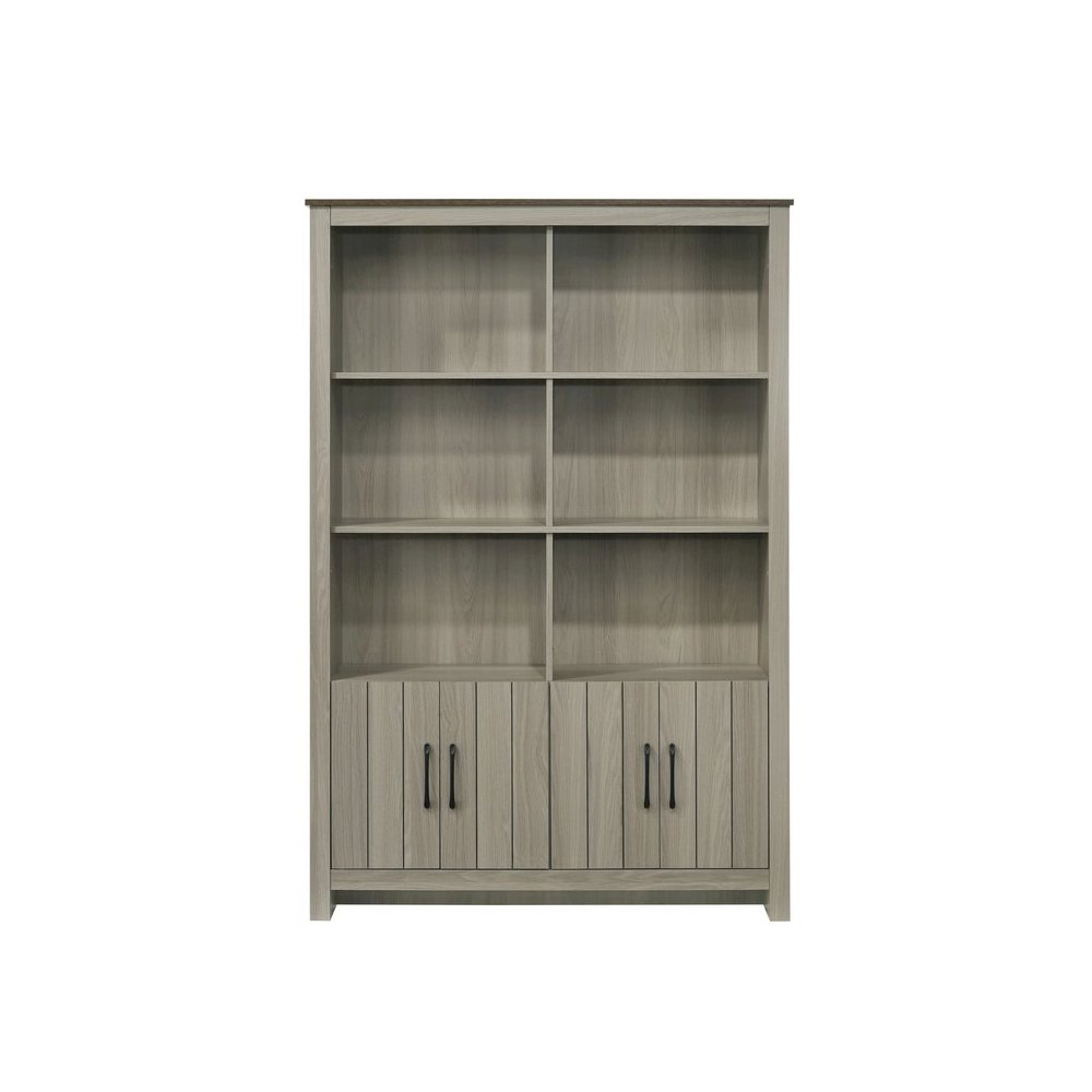 Nyla 47"W Gray Oak Bookcase Shelf with Cabinet Doors. Picture 2