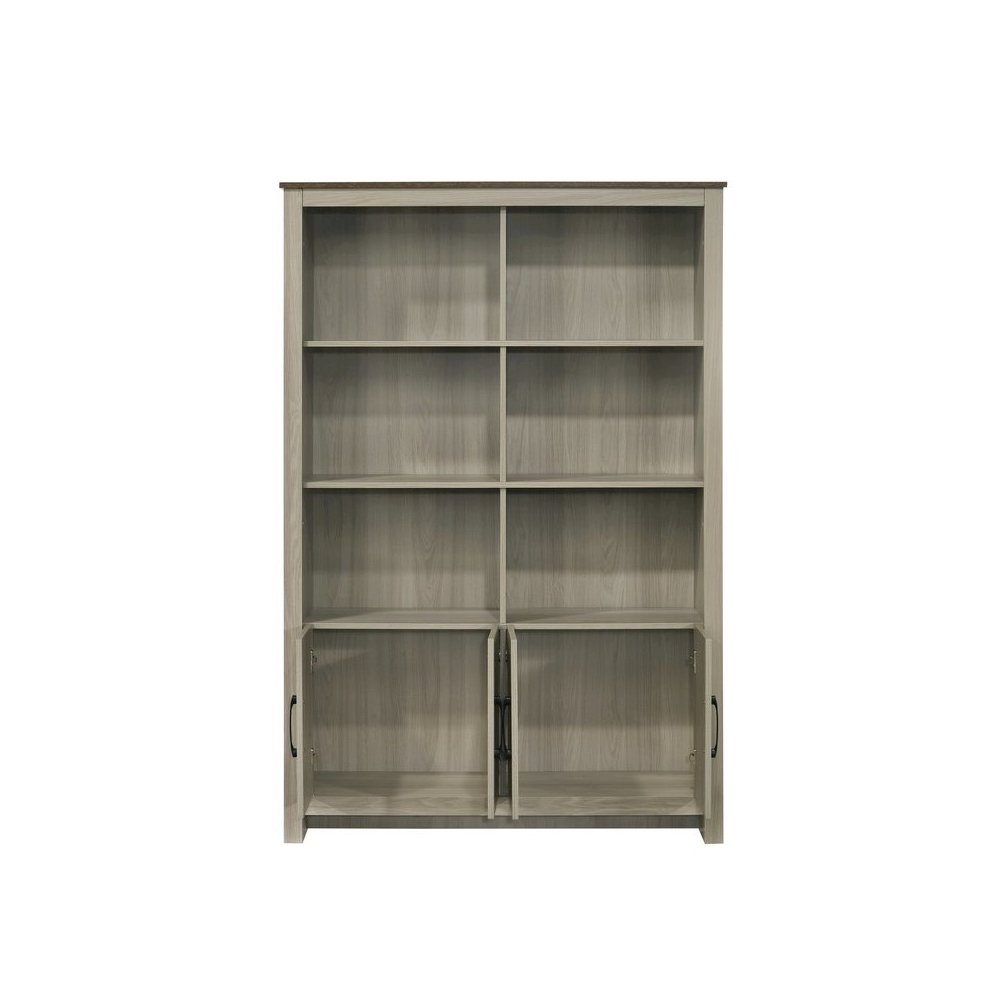 Nyla 47"W Gray Oak Bookcase Shelf with Cabinet Doors. Picture 3
