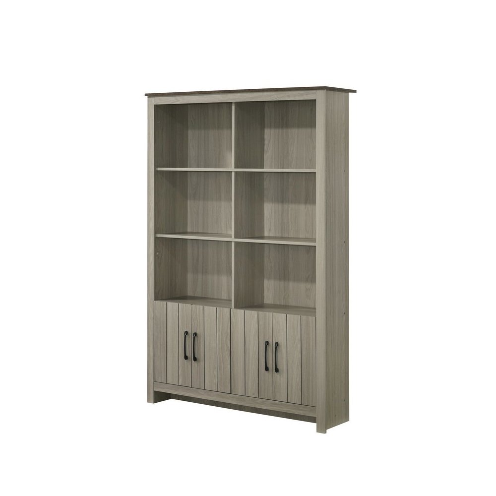 Nyla 47"W Gray Oak Bookcase Shelf with Cabinet Doors. Picture 1