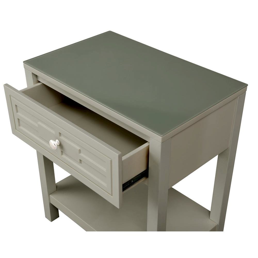 Dylan Taupe Wooden End Side Table Nightstand with Glass Top and Drawer. Picture 6
