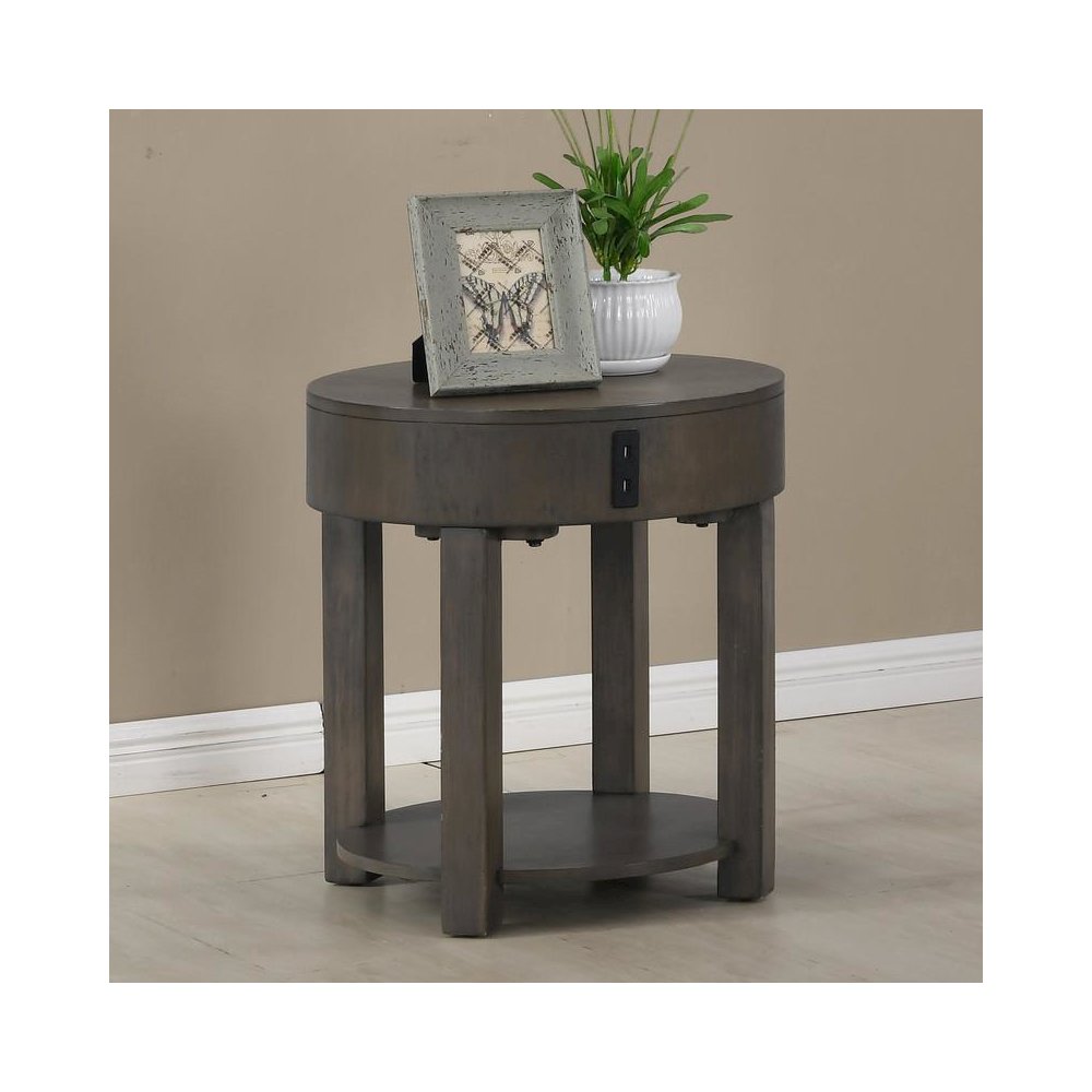 Jonah Light Brown MDF End Table with USB Ports. Picture 4