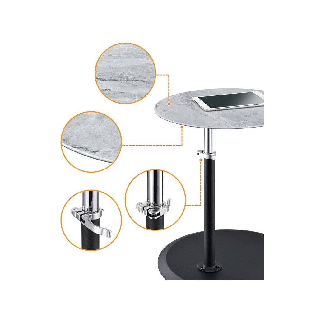 Orbit End Table with Height Adjustable Gray Marble Textured Top. Picture 5