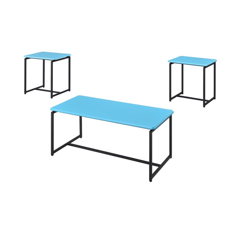 3 Piece Table Set, Carbon Fiber Wrap, Blue, Metal Frame. Picture 1