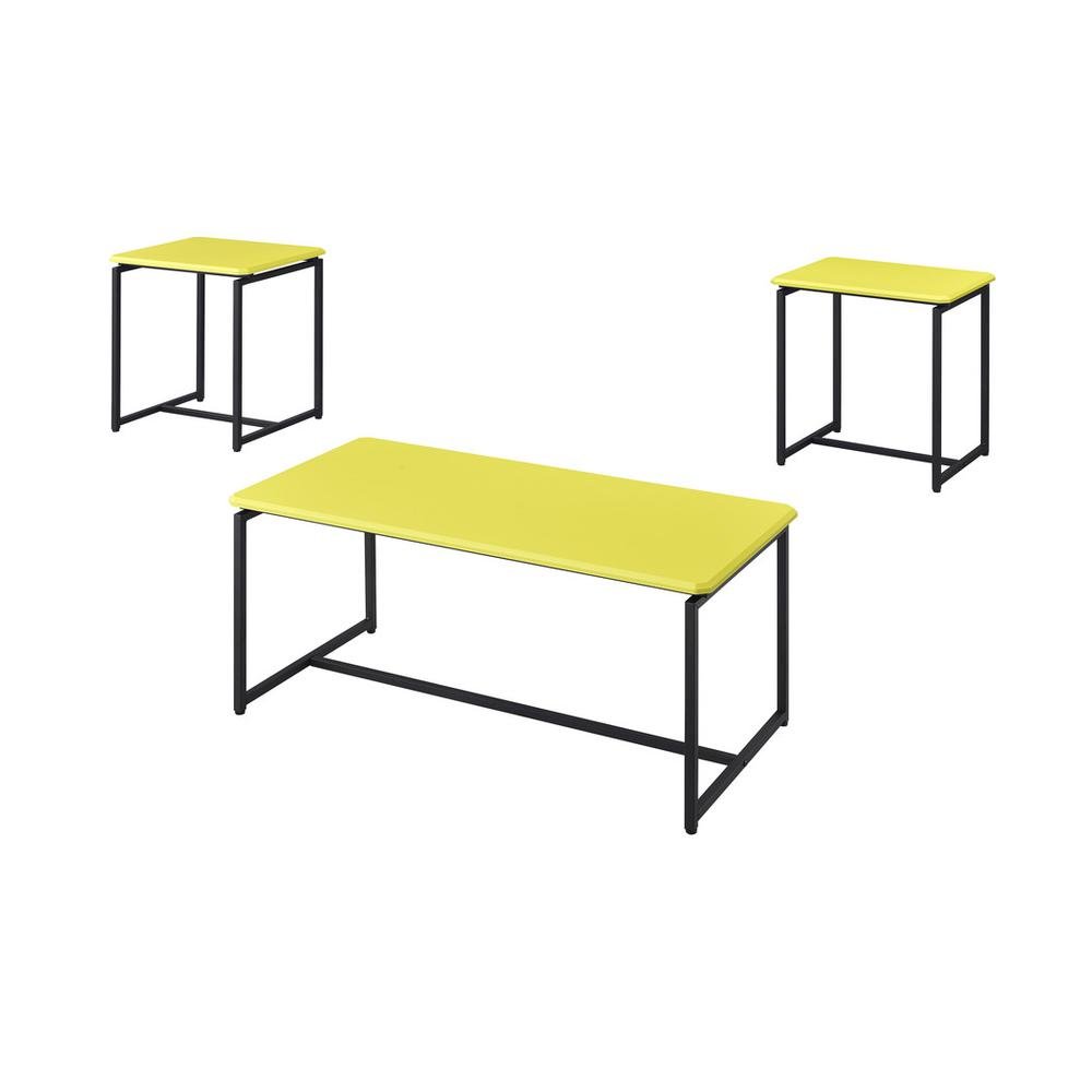 3 Piece Table Set, Carbon Fiber Wrap, Yellow, Metal Frame. Picture 1