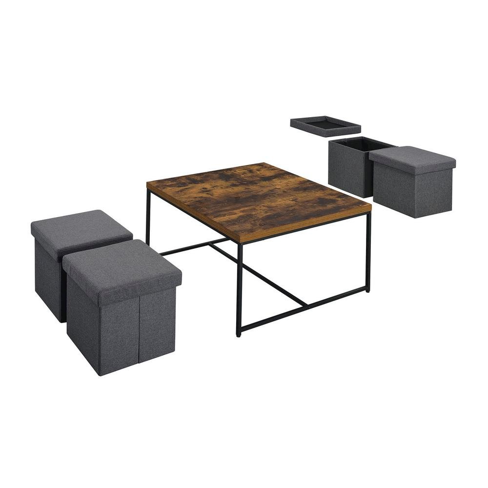 Caitlin Weathered Oak Wood Grain 5 Piece Coffee Table Set. Picture 2