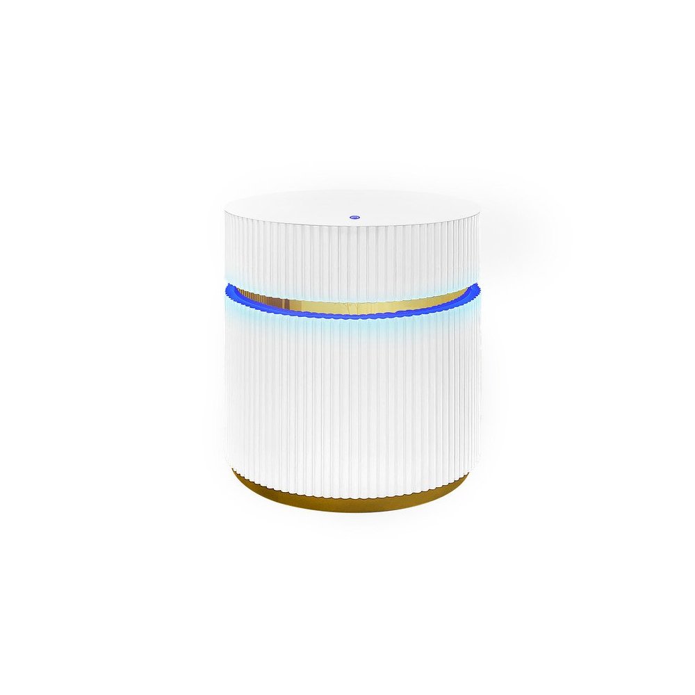 19.5" Round White Side Table with Glass Top and LED Lights. Picture 1