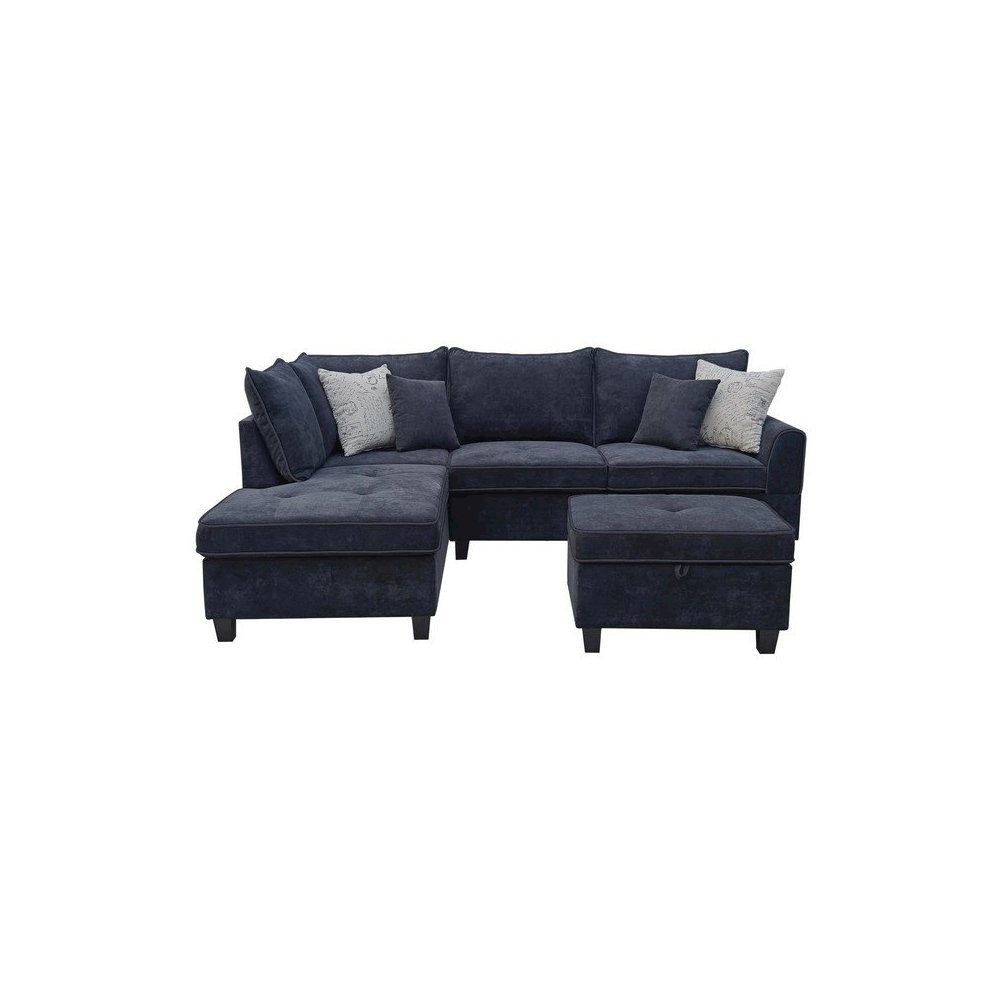 99.5"W Black Fabric Sectional Sofa with Left-Facing Chaise Storage Ottoman. Picture 2