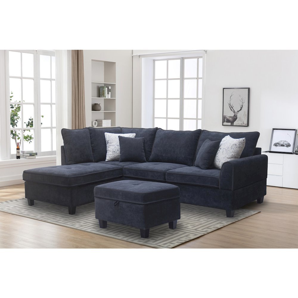 99.5"W Black Fabric Sectional Sofa with Left-Facing Chaise Storage Ottoman. Picture 4