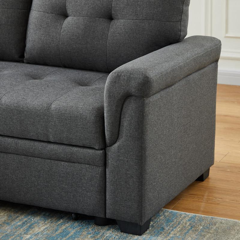 Lucca Dark Gray Linen Reversible Sleeper Sectional Sofa with Storage Chaise. Picture 5