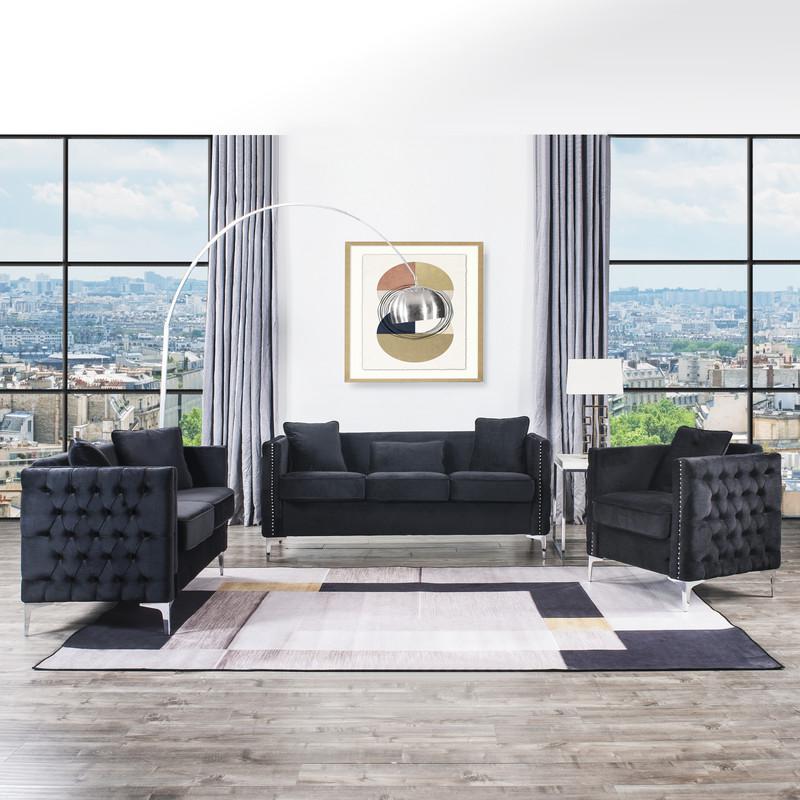 Bayberry Black Velvet Chair with 1 Pillow. Picture 9