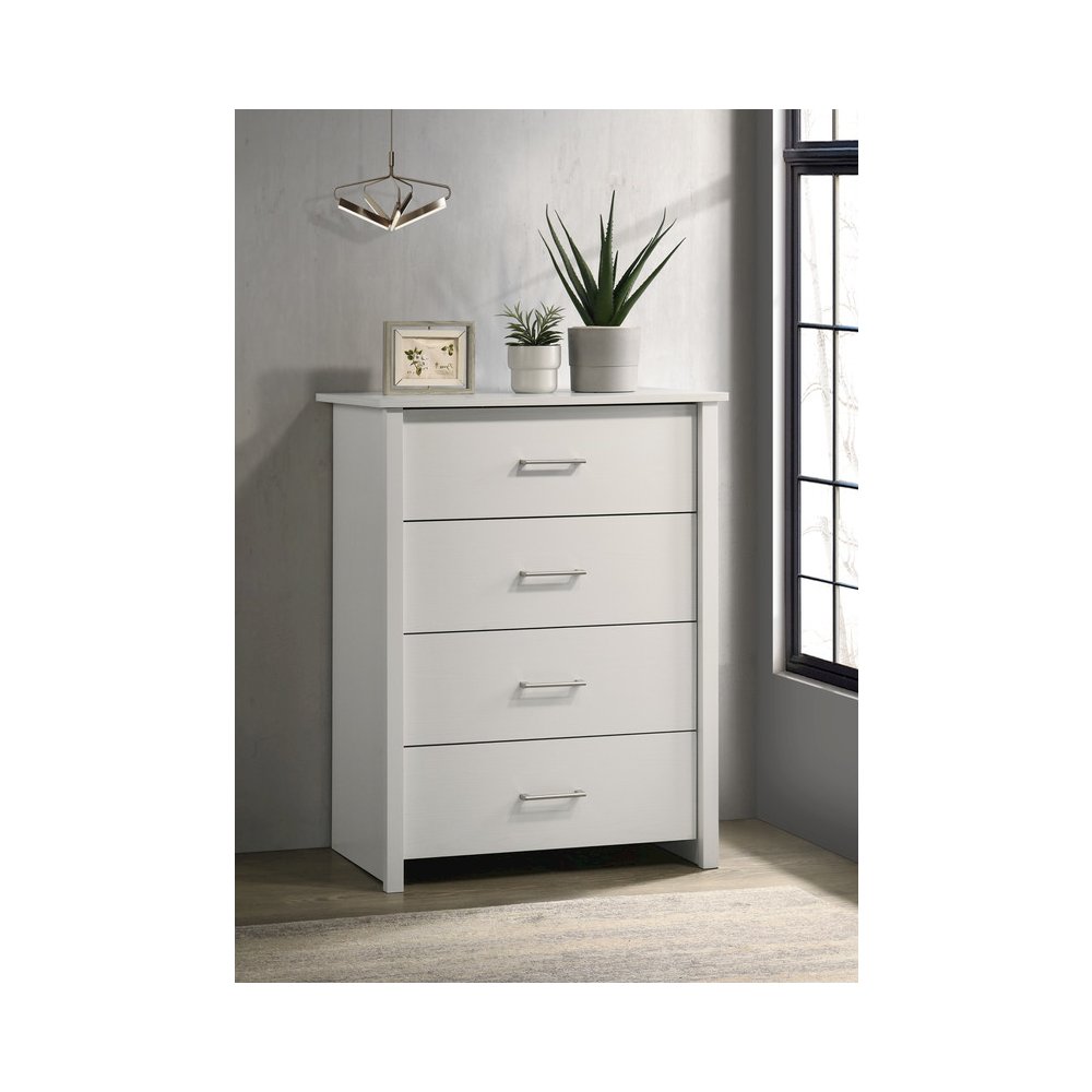 Celeste 32"W White 4-Drawer Chest with Silver Handles. Picture 5