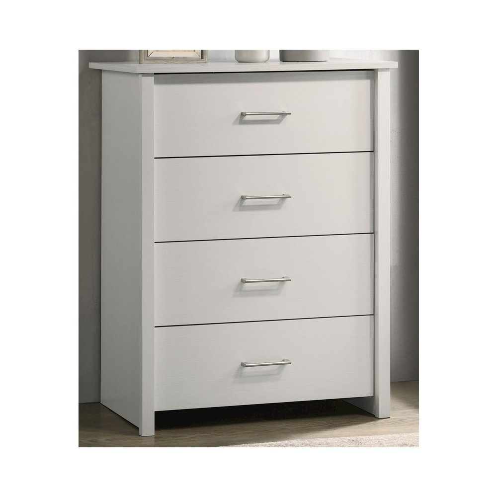 Celeste 32"W White 4-Drawer Chest with Silver Handles. Picture 1