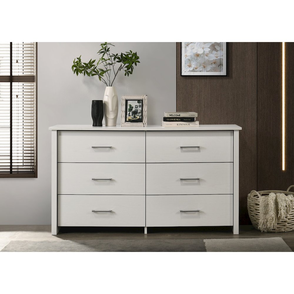 Celeste 57"W White 6-Drawer Dresser with Silver Handles. Picture 6