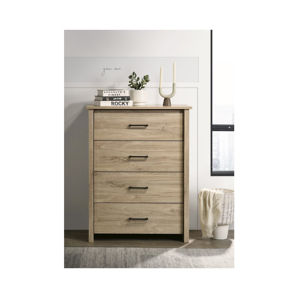Celeste 32"W Light Oak Finish 4-Drawer Chest with Black Handles. Picture 6