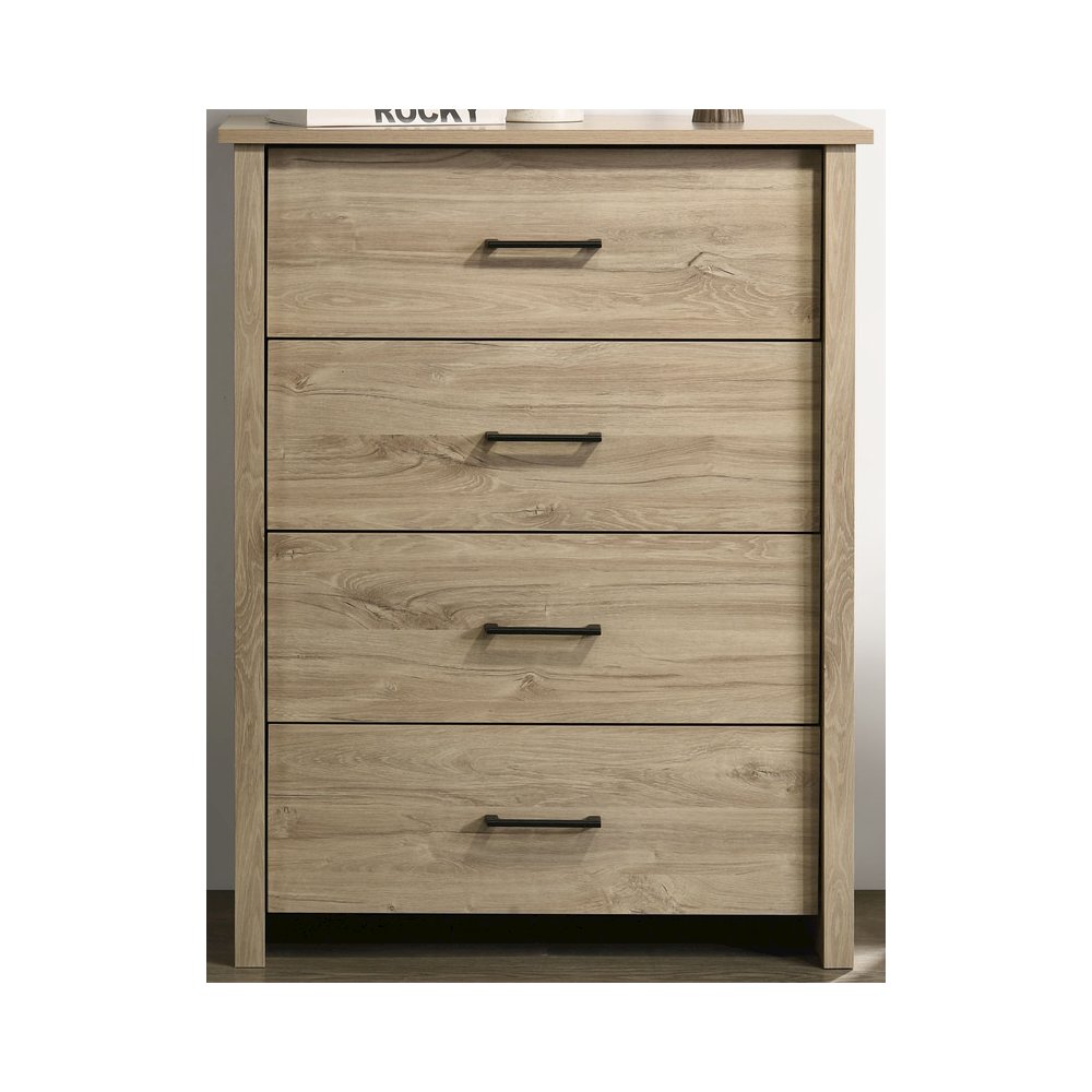 Celeste 32"W Light Oak Finish 4-Drawer Chest with Black Handles. Picture 1