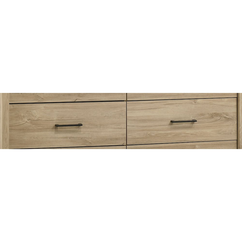 Celeste 57"W Light Oak Finish 6-Drawer Dresser with Black Handles. Picture 4