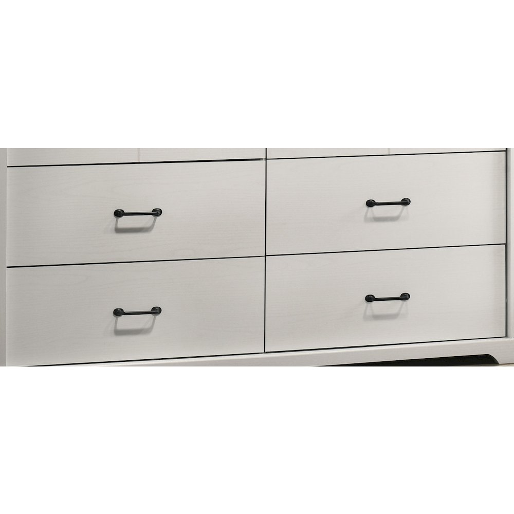 Elara 57"W White 6-Drawer Dresser with Black Handles. Picture 5