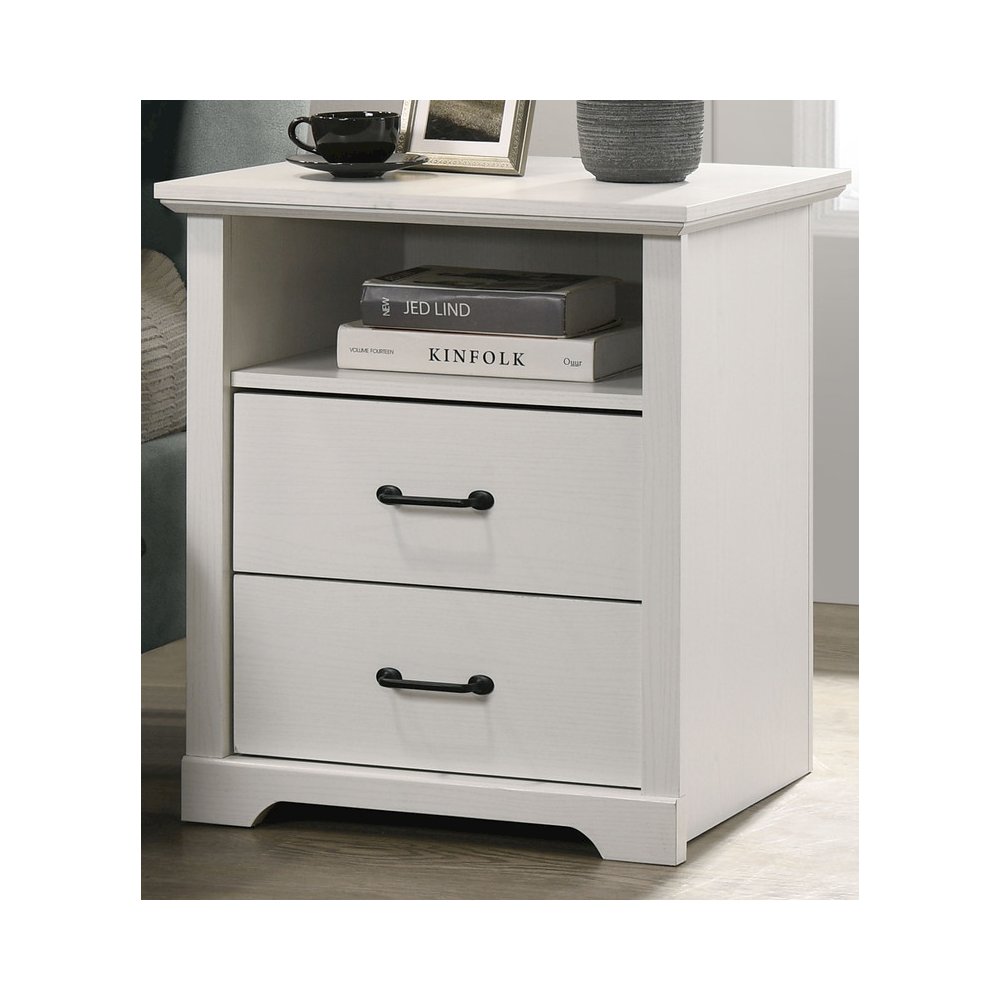 Elara 22"W White 2-Drawer Nightstand Bedside Table with USB charging  Ports. Picture 1