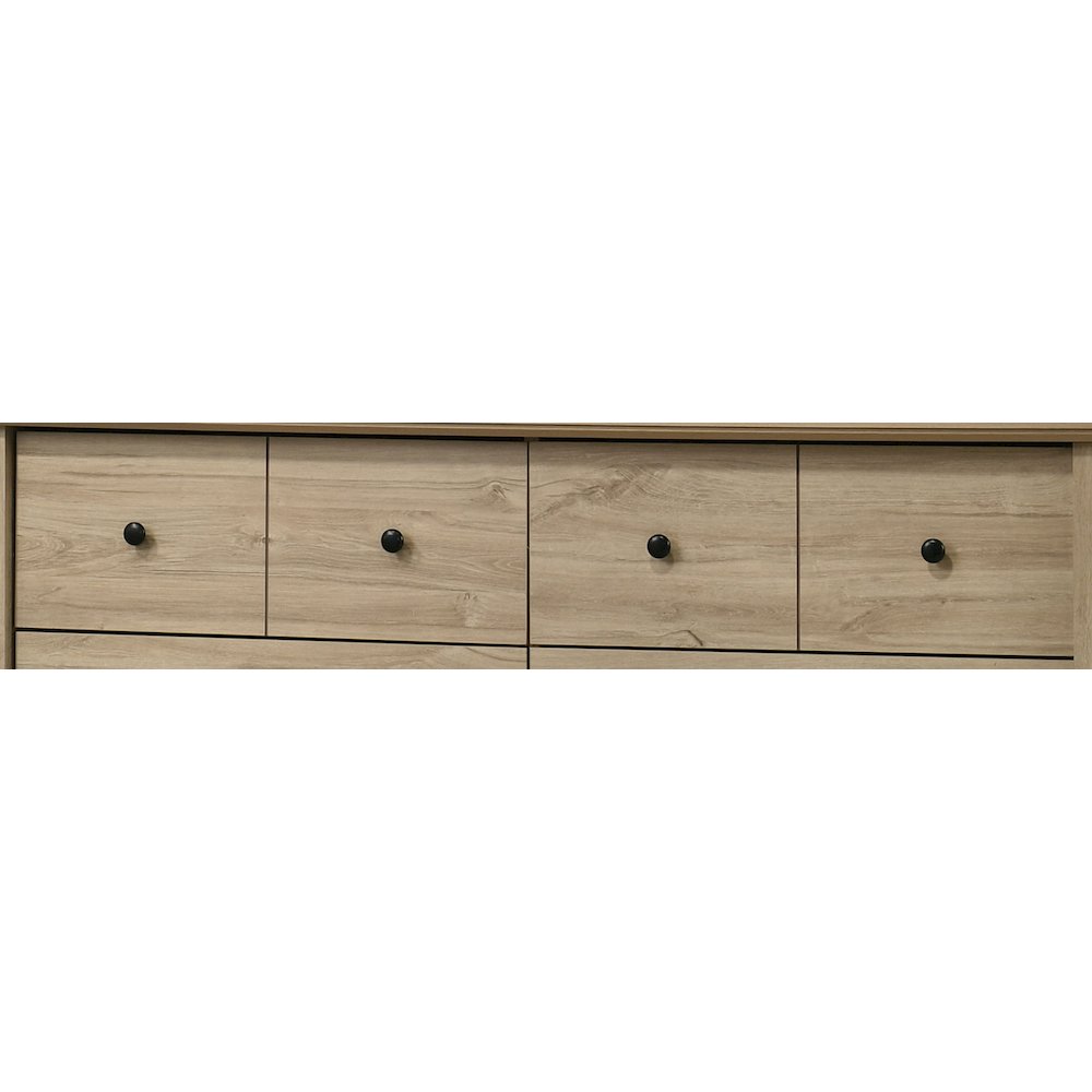 Elara 57"W Light Oak Finish 6-Drawer Dresser with Black Handles. Picture 4