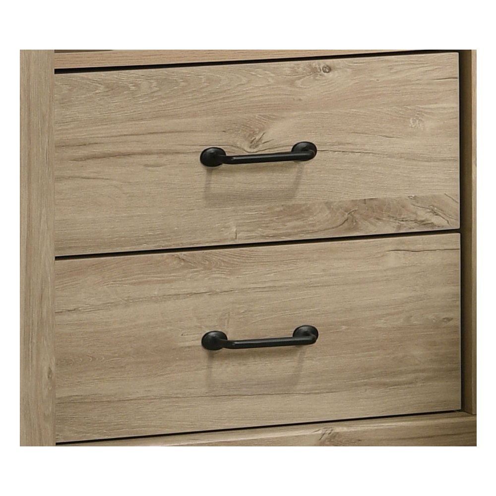 22"W Light Oak Finish 2-Drawer Nightstand Bedside Table with USB Charging  Ports. Picture 5