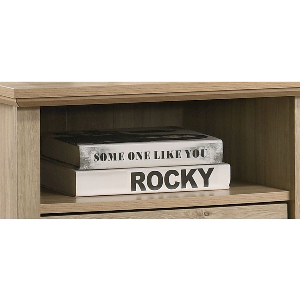 22"W Light Oak Finish 2-Drawer Nightstand Bedside Table with USB Charging  Ports. Picture 4