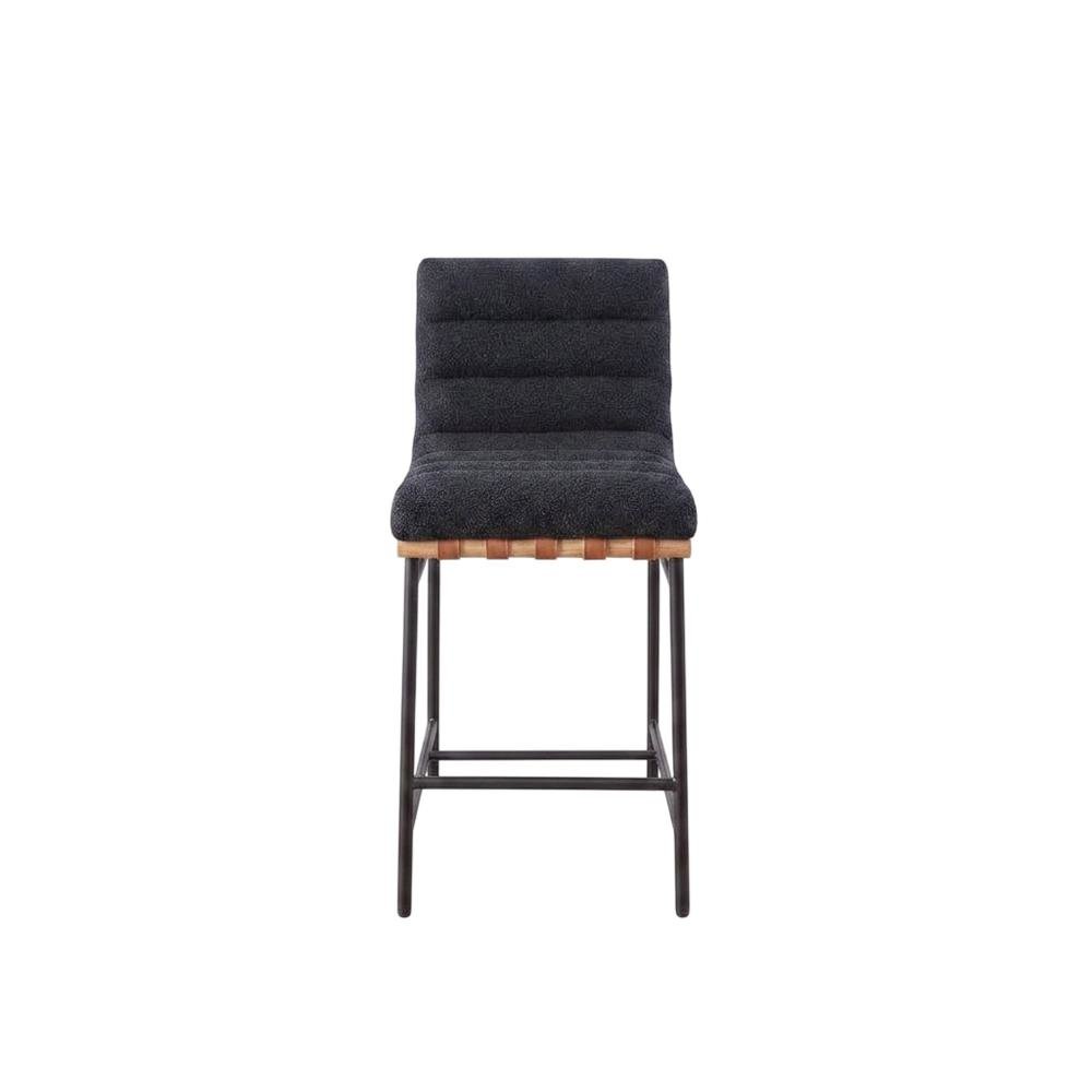 Black Boucle Fabric Counter Height Stool with Steel and Wood Frame. Picture 6