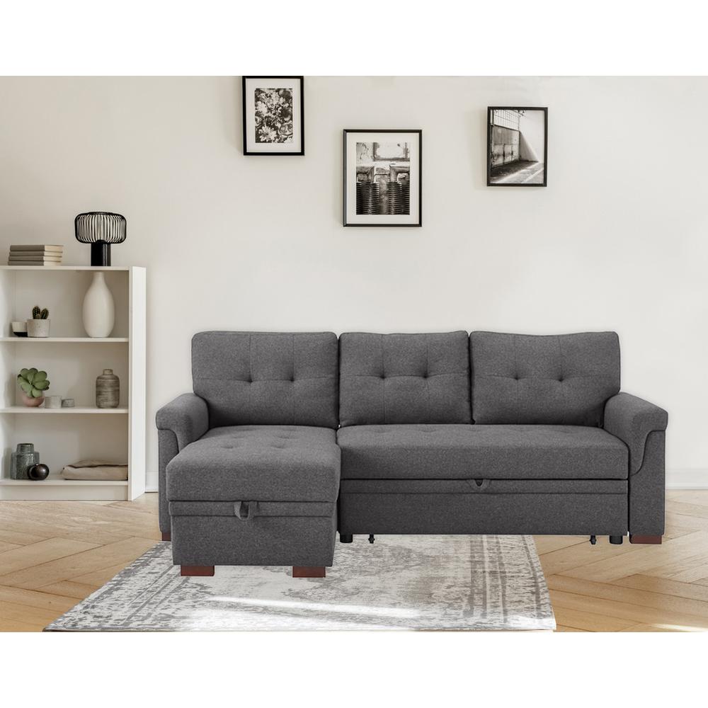 Sierra Dark Gray Linen Reversible Sleeper Sectional Sofa with Storage Chaise. Picture 5